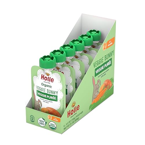 Miniatura 29 de Holle Bolsas orgánicas de comida para bebés, puré de plátano y llama para bebés con plátano, manzana, mango y albaricoque, (paquete de 6) bocadillos
