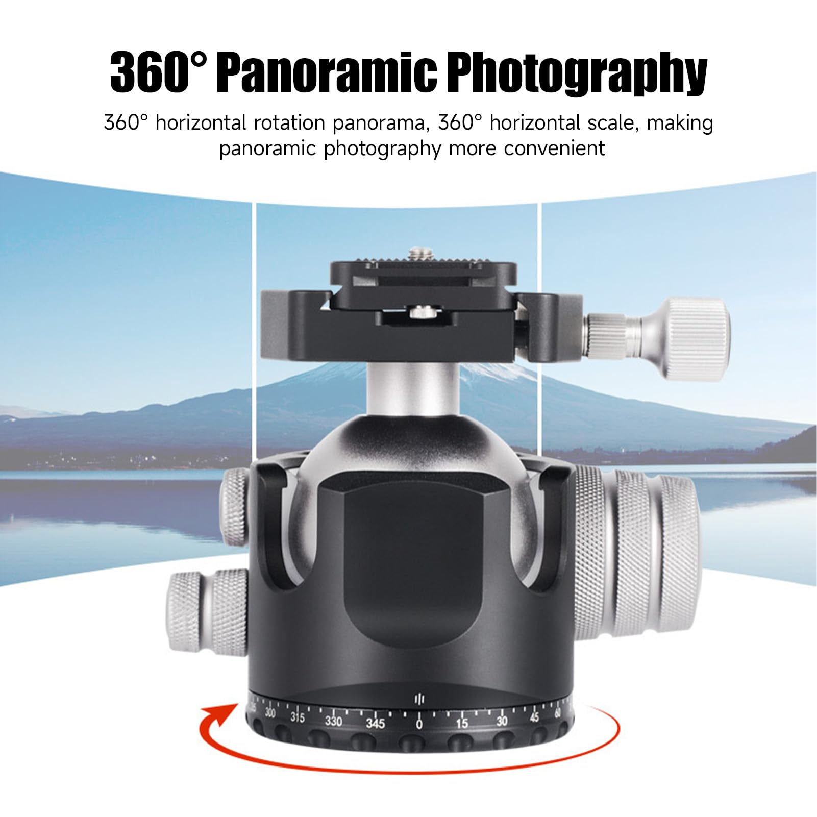 Lazmin112 Testa A Sfera A Basso Profilo Da 55 Mm, Testa Panoramica Per Treppiede Resistente A 360 Gradi, Con Piastra A Sgancio Rapido Da 1/4 Di Pollice, Vite Da 3/8 Di Pollice