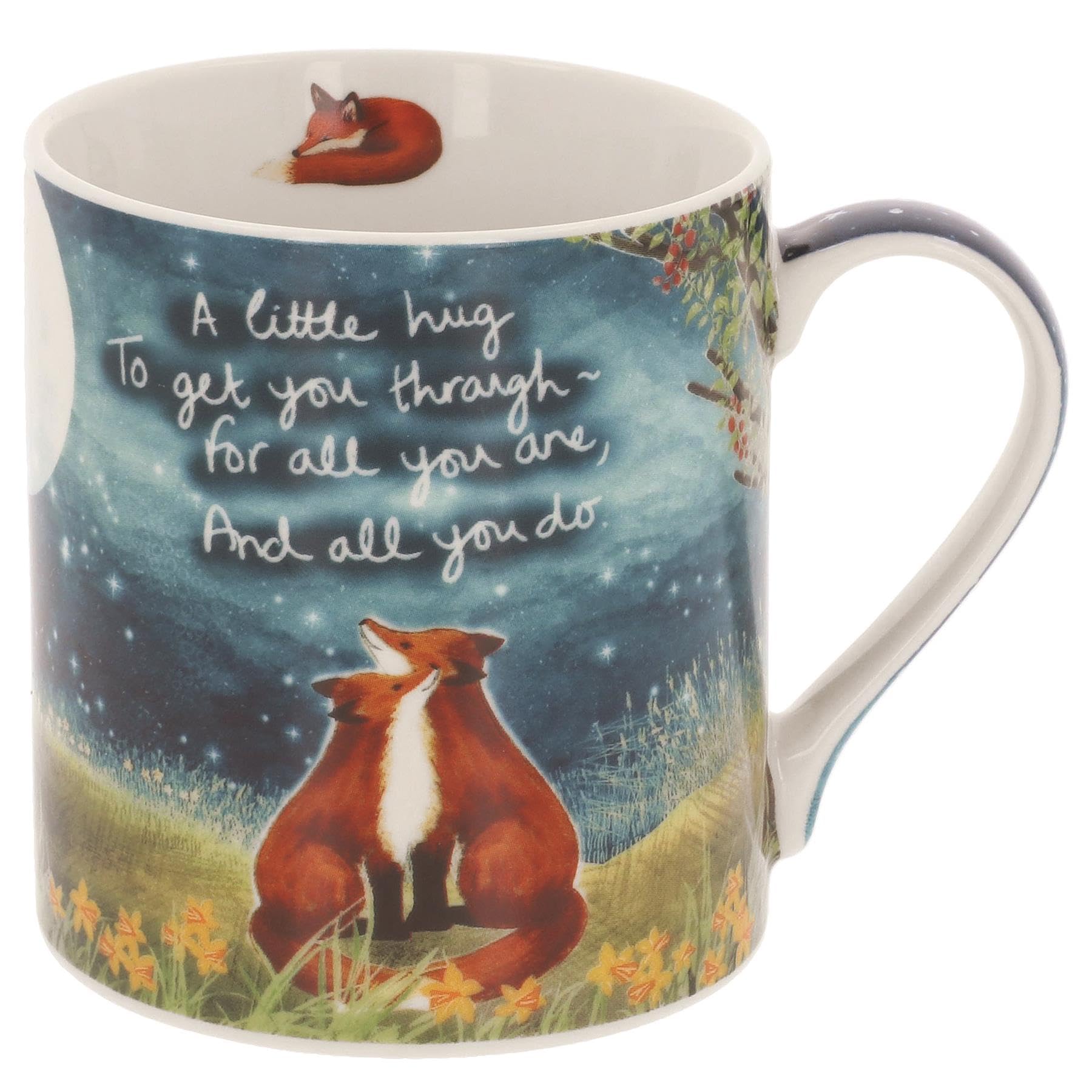 Fox Under The Moon Boxed Ceramic Coffee Mug, A Little Hug Sentimental Art Tea Mug