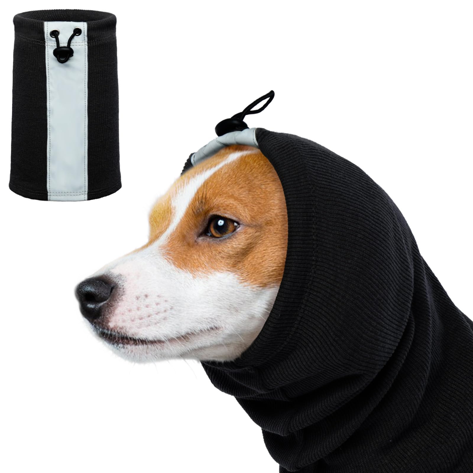 Dog Calming Hood, No Flap Ear Wrap for Dog Sound Proof Ear Muffs Noise Cancelling Fireworks Reduce Anxiety(Black, S)
