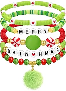 女性用クリスマスブレスレット5点、クリスマスジュエリーアクセサリーお揃いのセーターコスチューム、クリスマスブレスレット、パーティーの記念品として、ホリデーギフト、女の子のためのストッキングスタッファー