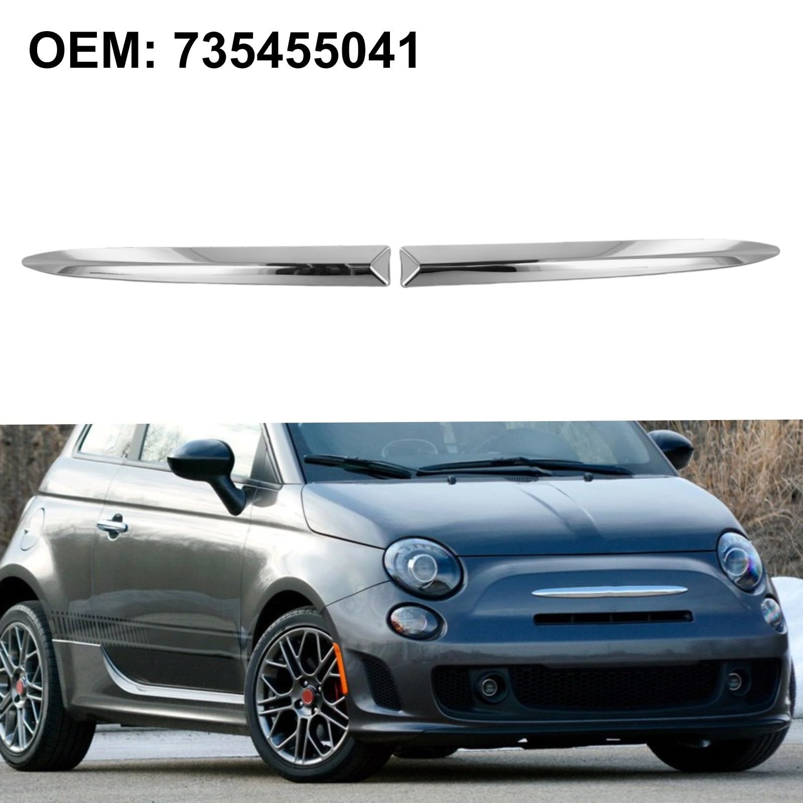 Modanatura Paraurti Anteriore Superiore Cromata Per Fiat 500 (2007-2015) – Set Da 2 Pezzi, Finitura Lucida