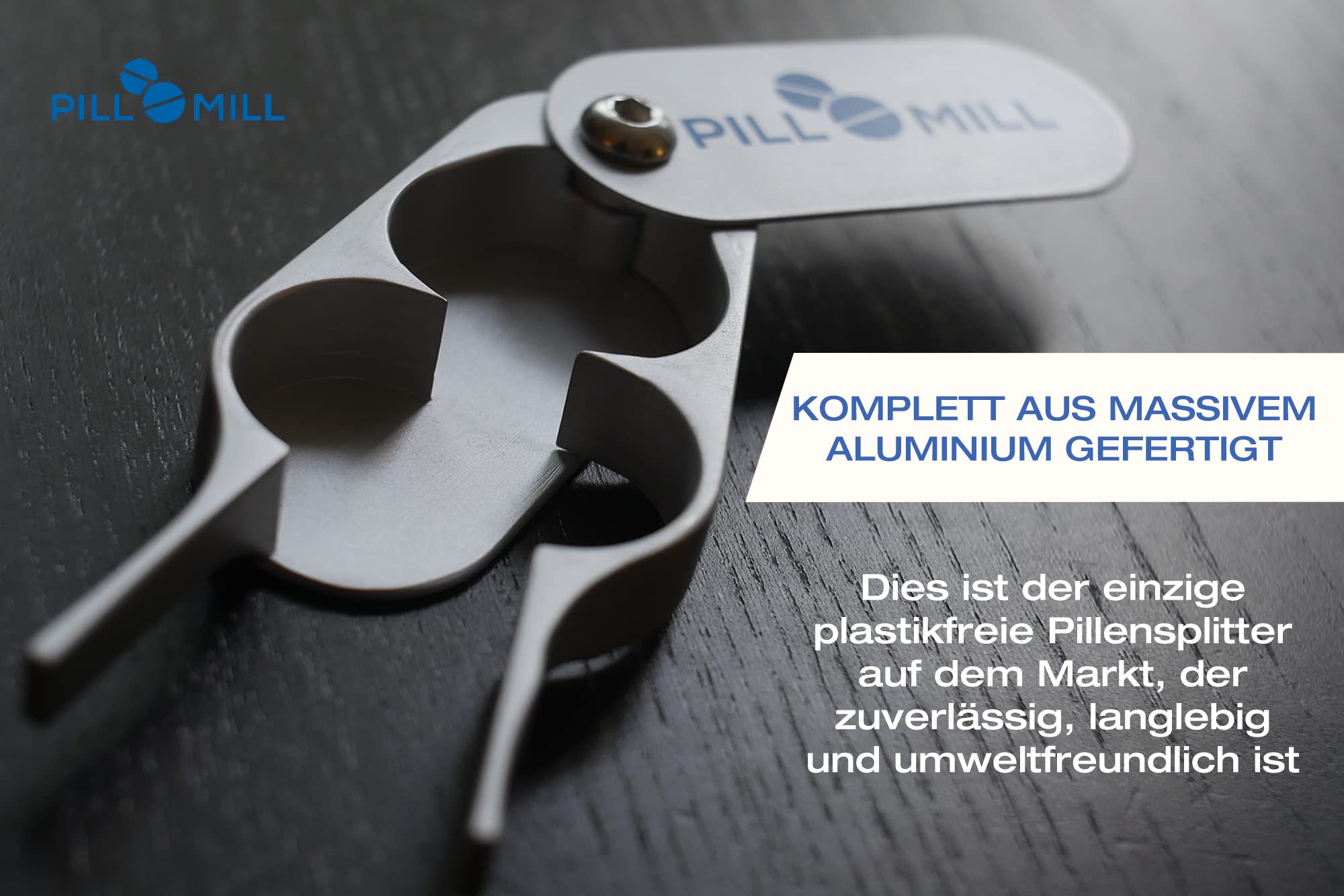Tablettenteiler von Pill Mill - Metallklingen, die nie stumpf werden - Griff hilft, kleine oder große Pillen leicht zu schneiden -Leichte Tablettenschneider - Perfekter Pillenschneider für unterwegs