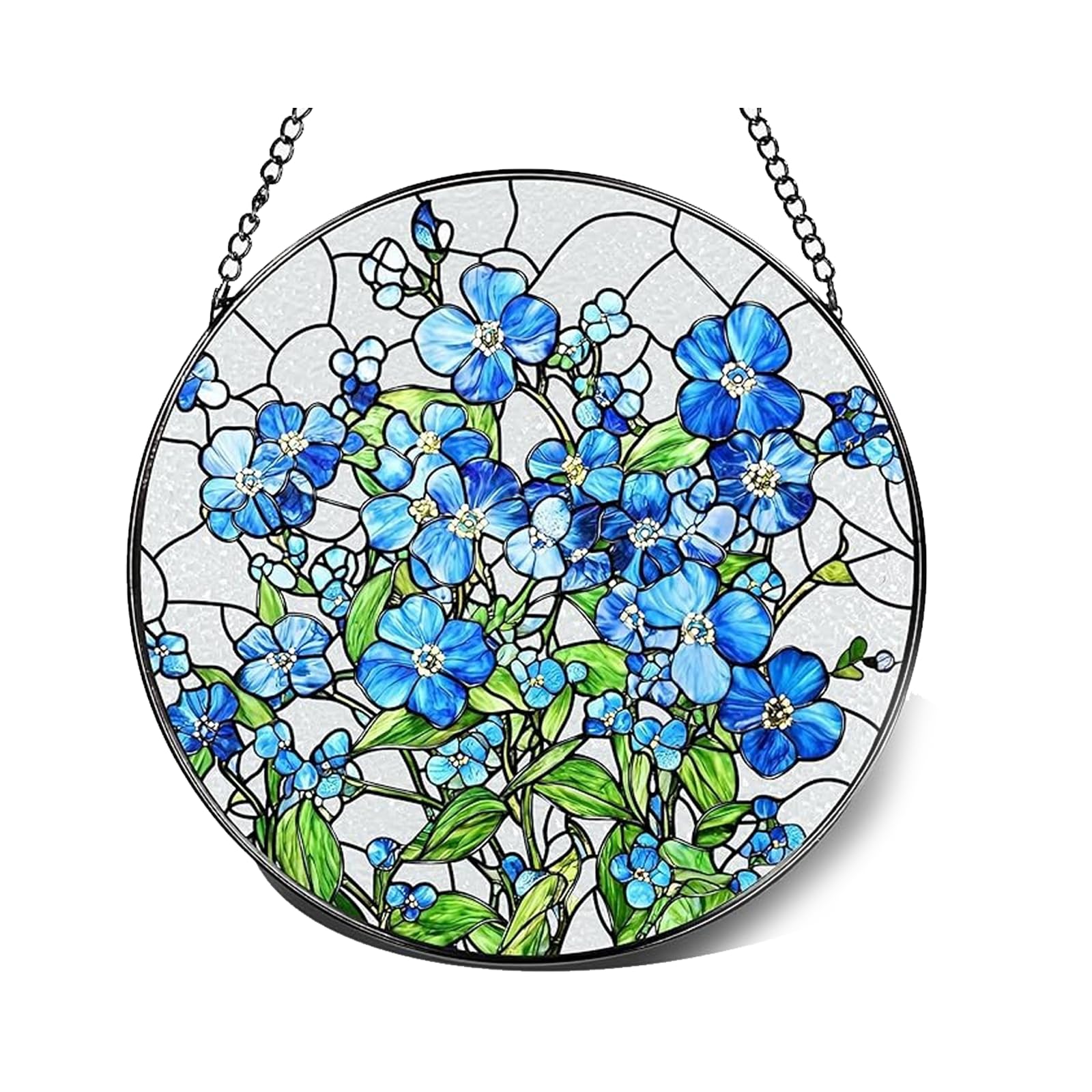 Zyssby Light Forget Me Not Gifts,Acrylic Suncatchers For Windows,Handmade Forget Me Not Stained Glass Suncatcher Window,For Couples Friends Family Colleague Hanging Suncatcher Memorial Gift(20X20cm)