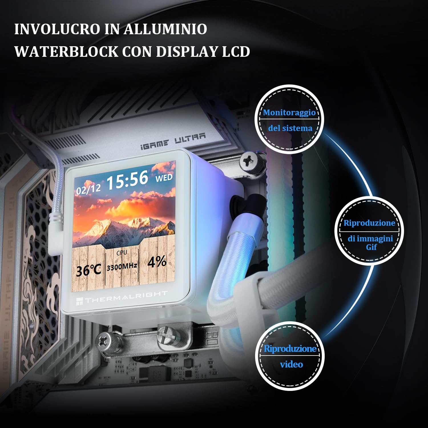 TR Frozen Vision 360 bianco-Liquid CPU, con 3 ventole PWM,Schermo LCD IPS con immagine quadrata da 2,88 pollici per 480 x 480 pixel, raffreddamento ad acqua CPU per computer per AM4/AM5 e Intel