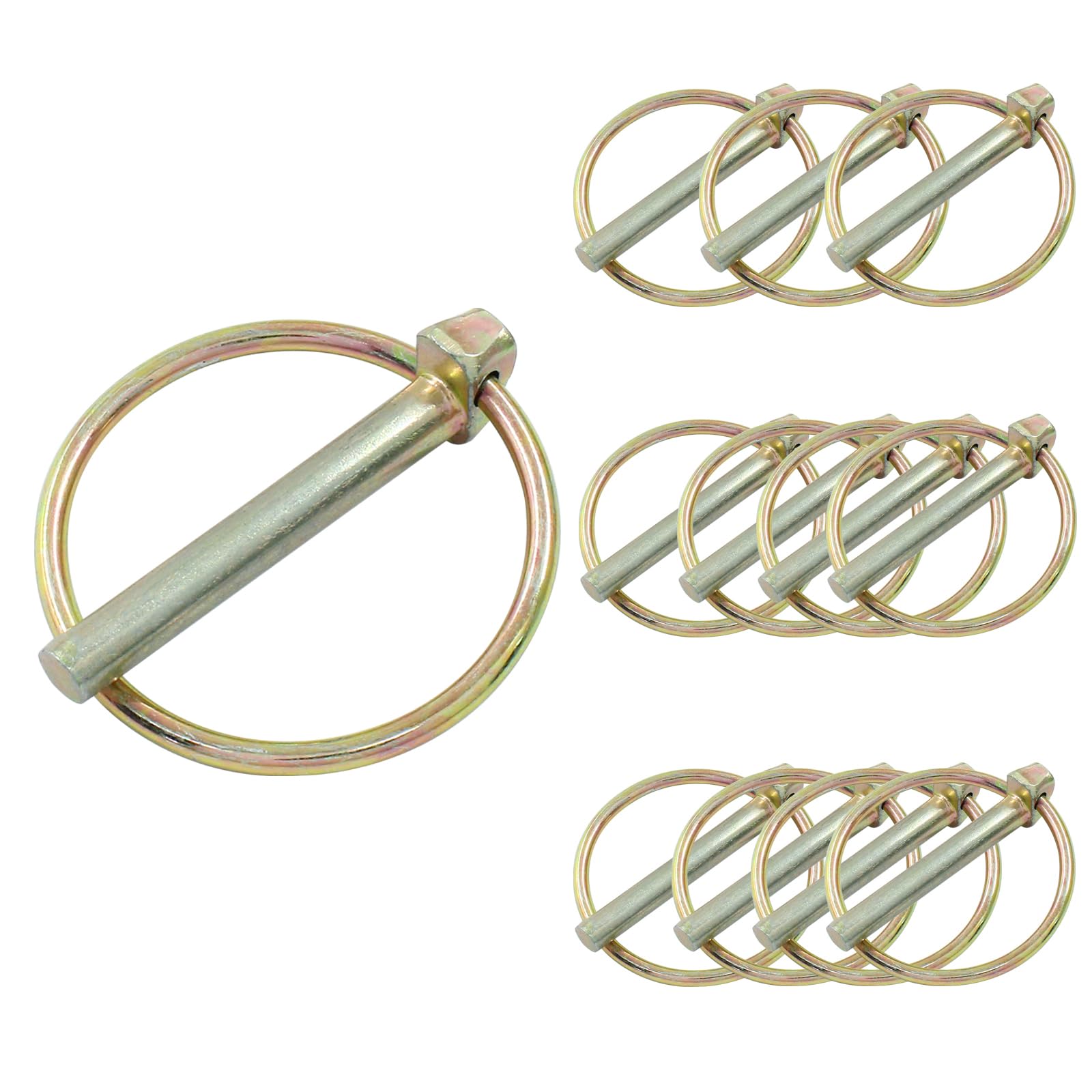 LifCratms 12 PCS 1/4 Lynch Pin, Linch Pin with Ring, Shaft Locking Pin Heavy Duty Lynch Pin Assortment Kit for Farm Tractors Trailers Trucks Mowers