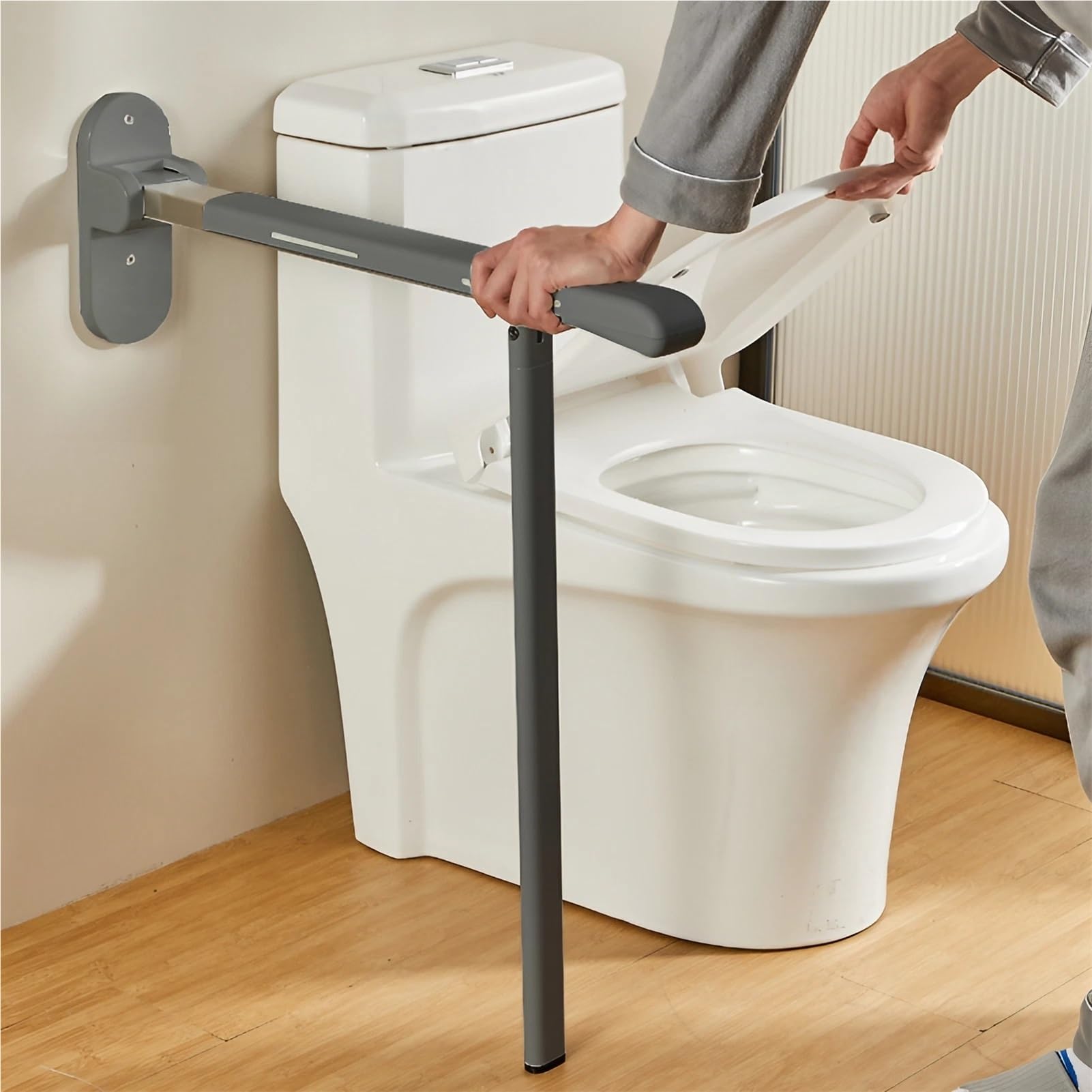 Agarraderas Baño para Mayores y Minusválidos - Barras De Agarre WC/Inodoro Plegables con Tira Luminosa - Safety Frame De Montaje Lateral para Pared, Ducha Y Toilet - Reposabrazos Abatibles