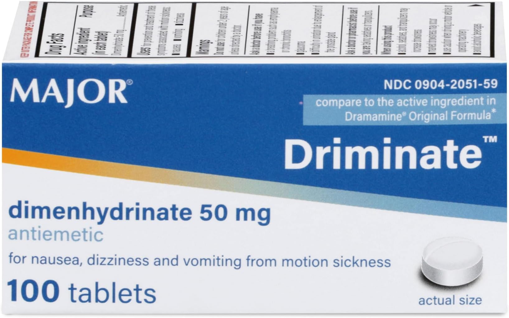 MAJOR Driminate - Dimenhydrinate 50mg Motion Sickness Tablets - Anti-Nausea M...