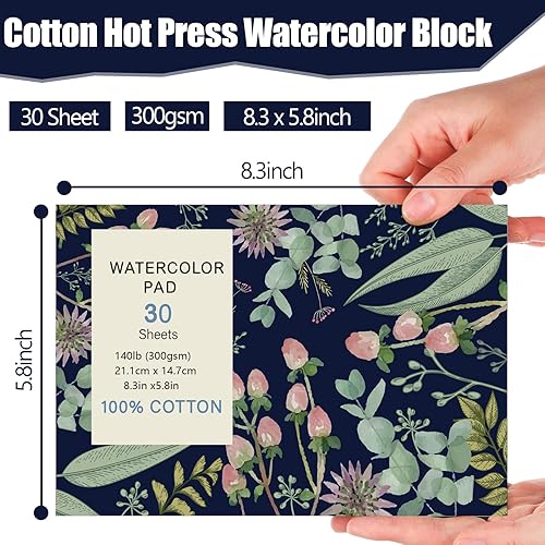 Miniatura 2 de 30 hojas de papel de acuarela, A5 (8.3 x 5.8 pulgadas), papel de acuarela de prensa en caliente, 140 lb300 GSM, cuaderno de bocetos de acuarela para