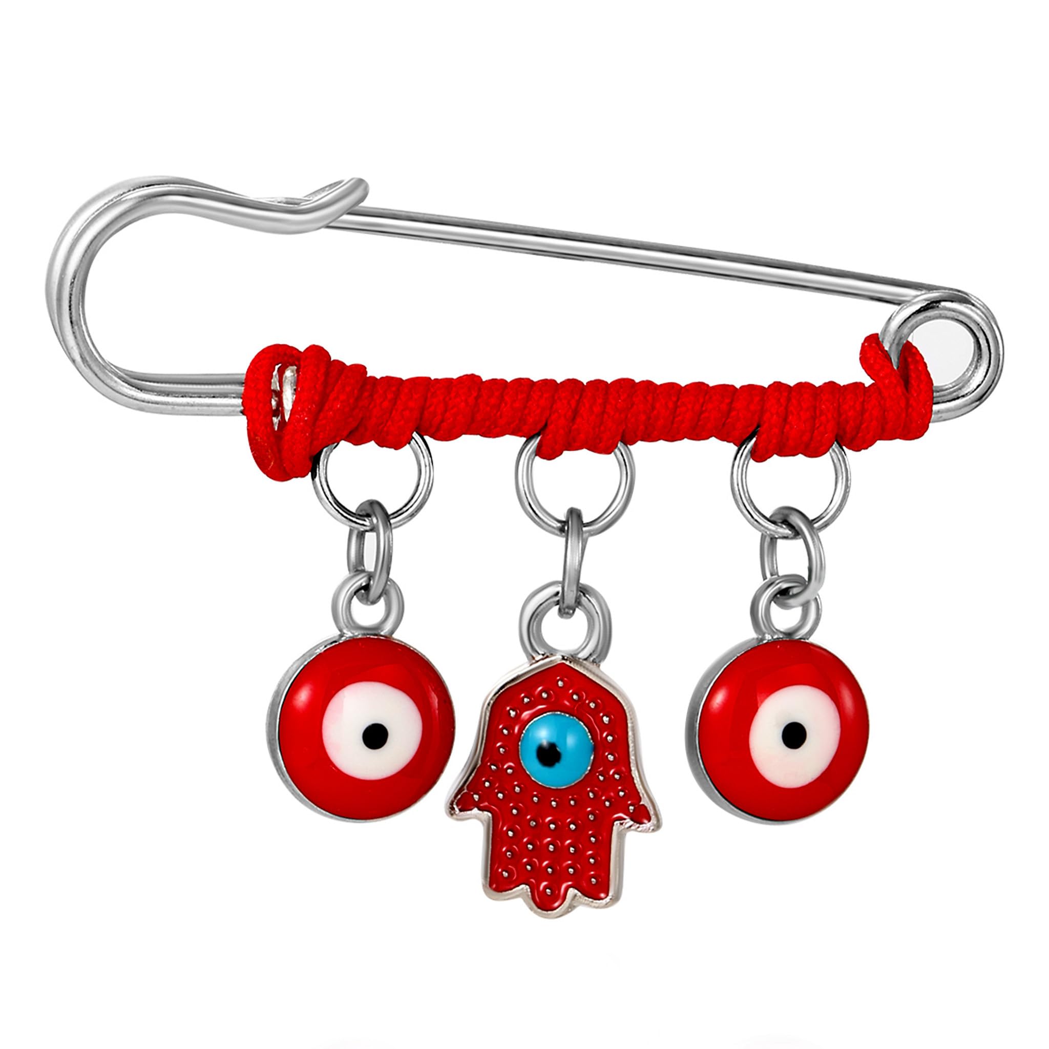 Red Hamsa Protection Charm Pin - Evil Eye Jewelry for Women, Babies, Infants & Toddlers - Evil Eye & Hamsa Symbolism Pin - Red String Amulet for Good Luck & Energy - Fits Stroller and Blanket - 1.5 cm