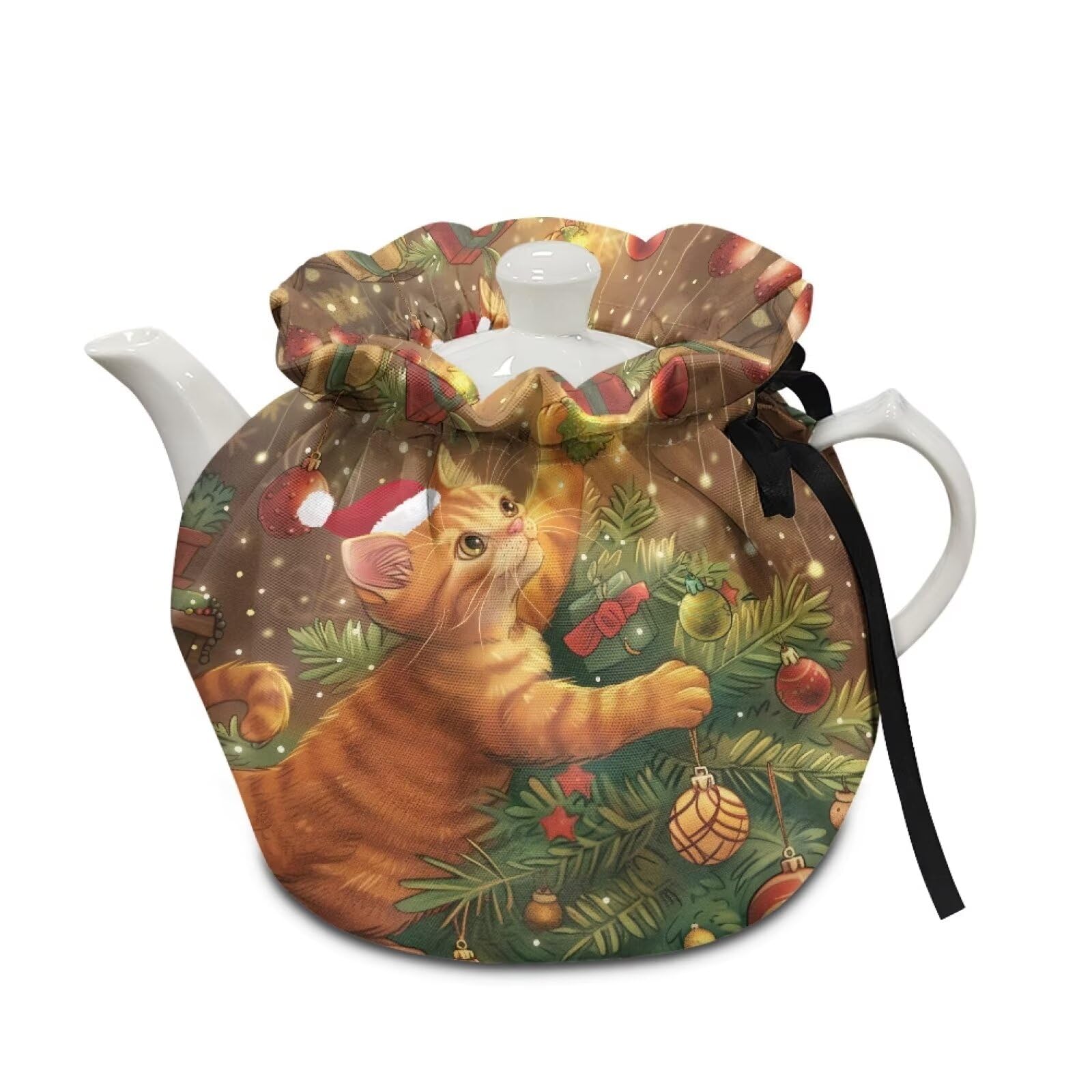 Generic Christmas Cat Tea Pot Cover - Durable Insulated Kettle Pouch With Drawstring - Drop-Proof Shock-Proof Teacup Covers for Kitchen Home Dining