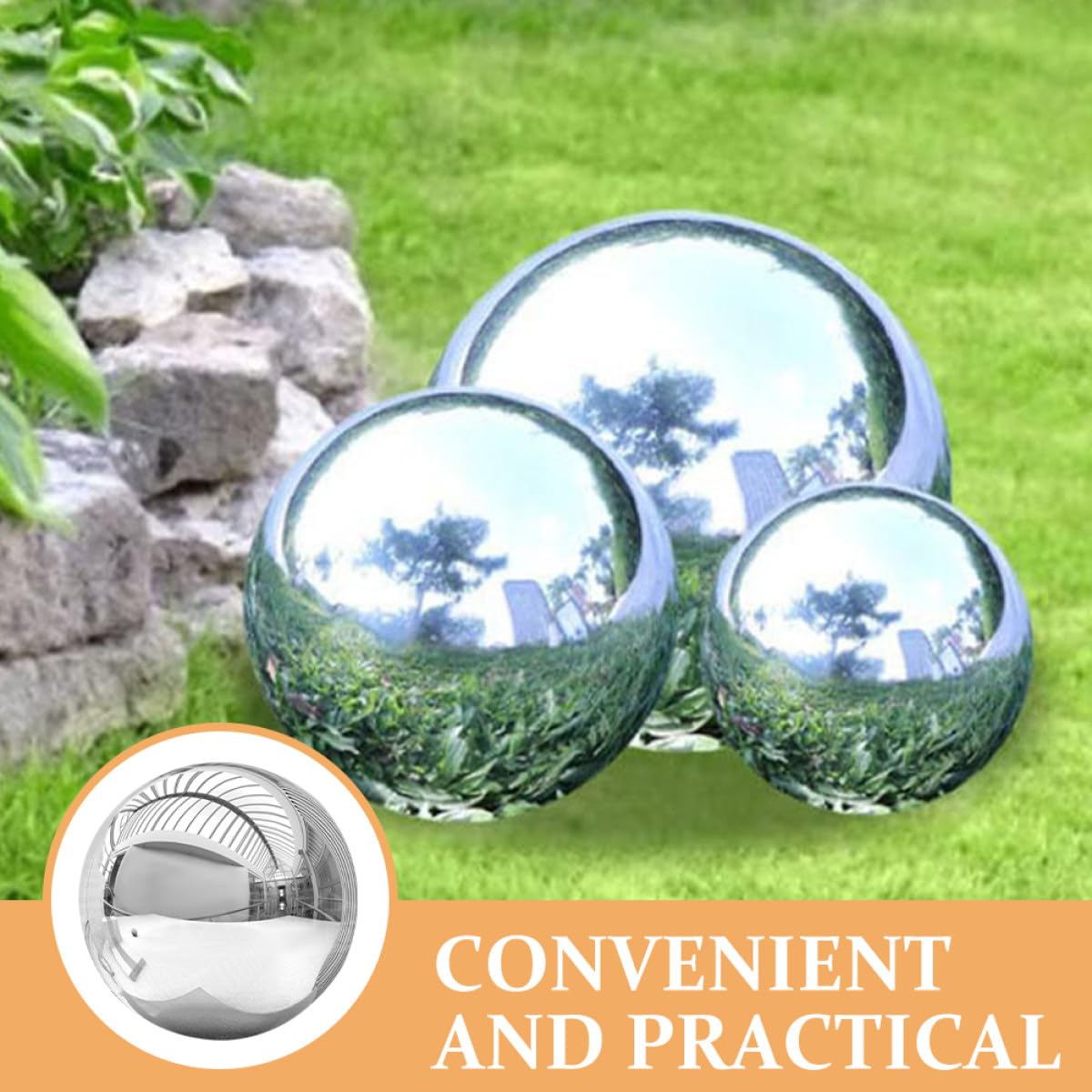 FOMIYES Palla Riflettente da Giardino in Acciaio 304 da 200Mm, Sfera a Specchio per Decorazioni Prato e Cortile, Utilizzabile in Ambienti Interni ed Esterni