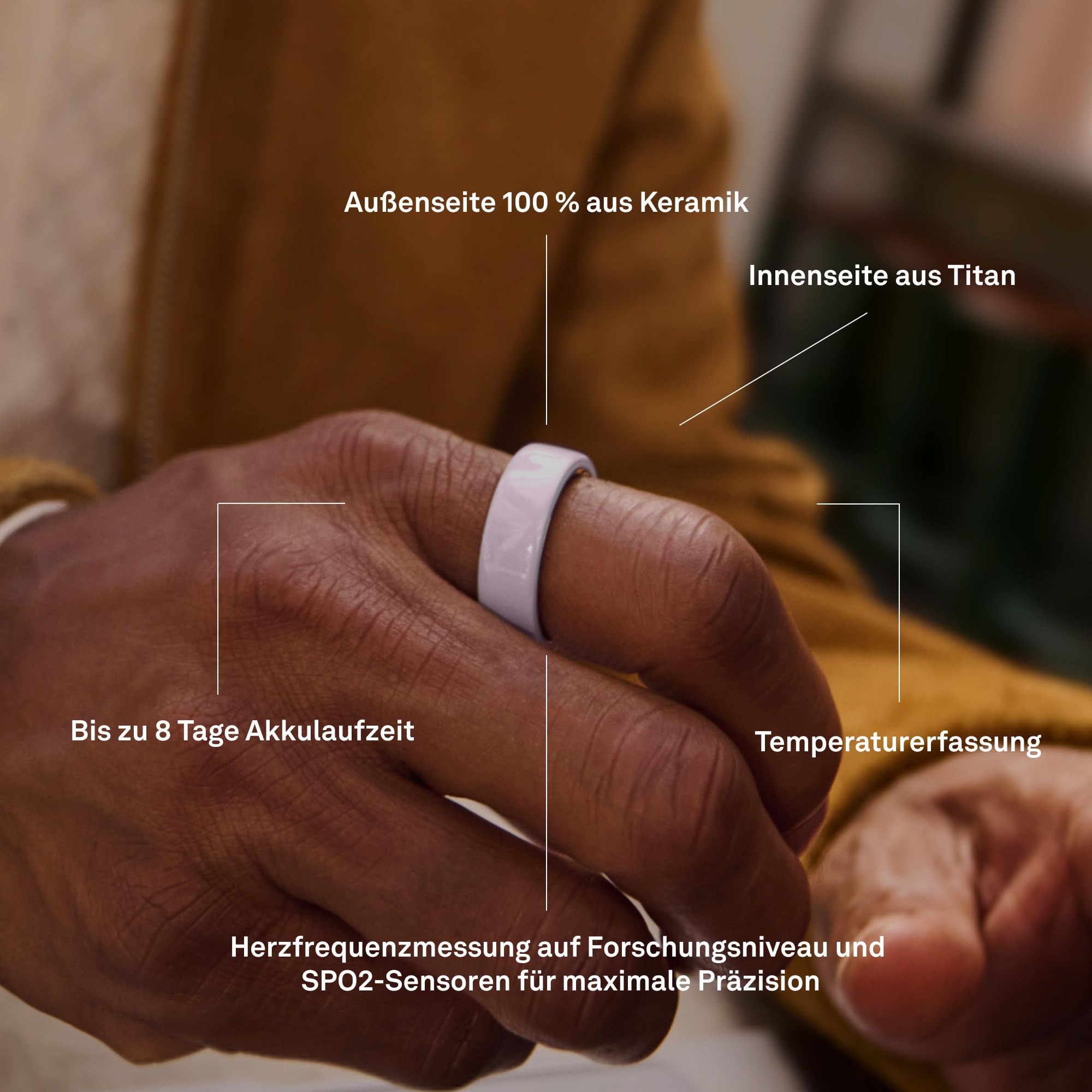 Oura Ring 4 Ceramic – Cloud – Größe 10 – Smart Ring – Bestimme Deine Größe vor dem Kauf