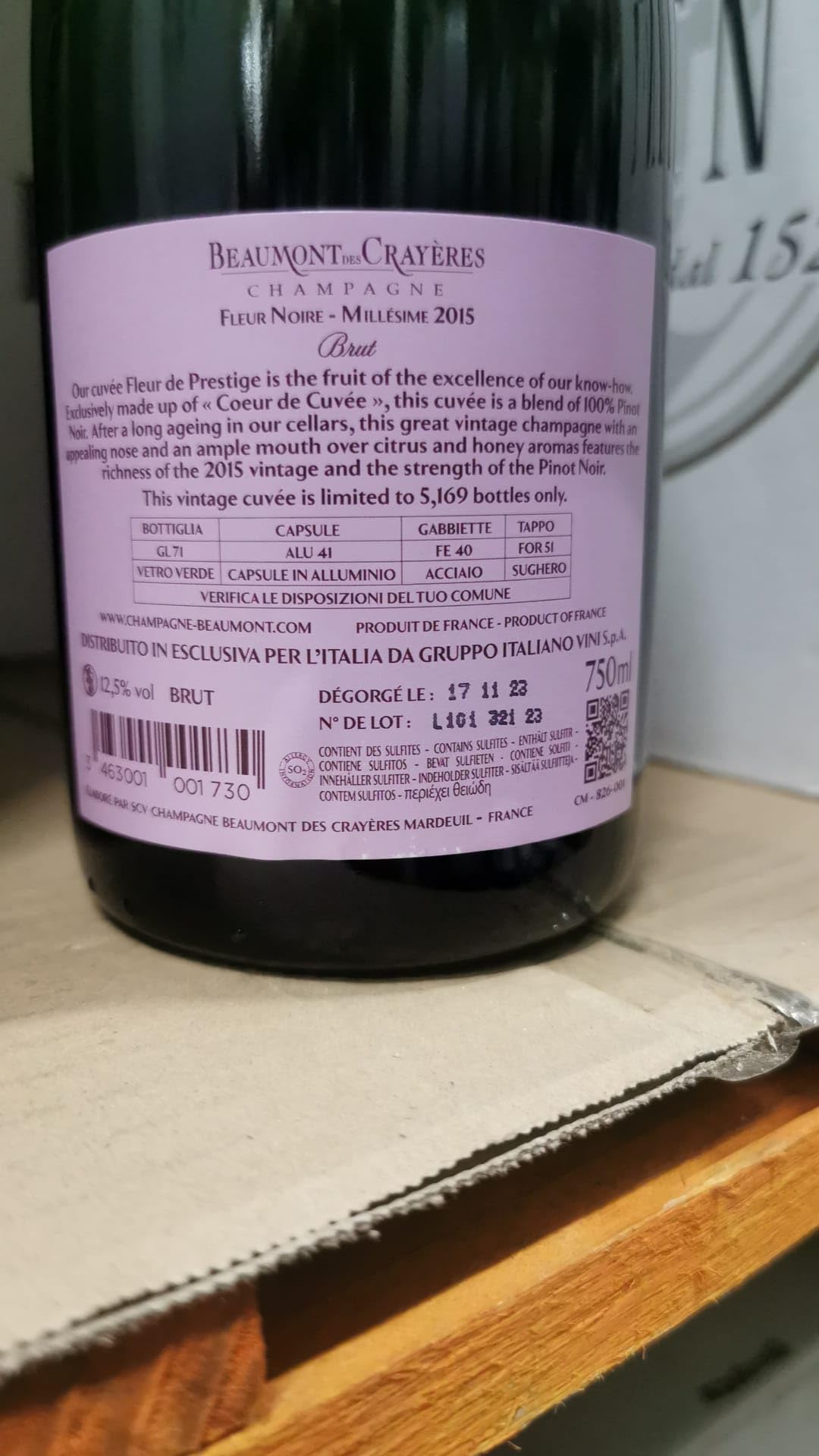 Beaumont des Crayères Fleur Noire Champagne Brut - Spumante Bianco, 750 ml
