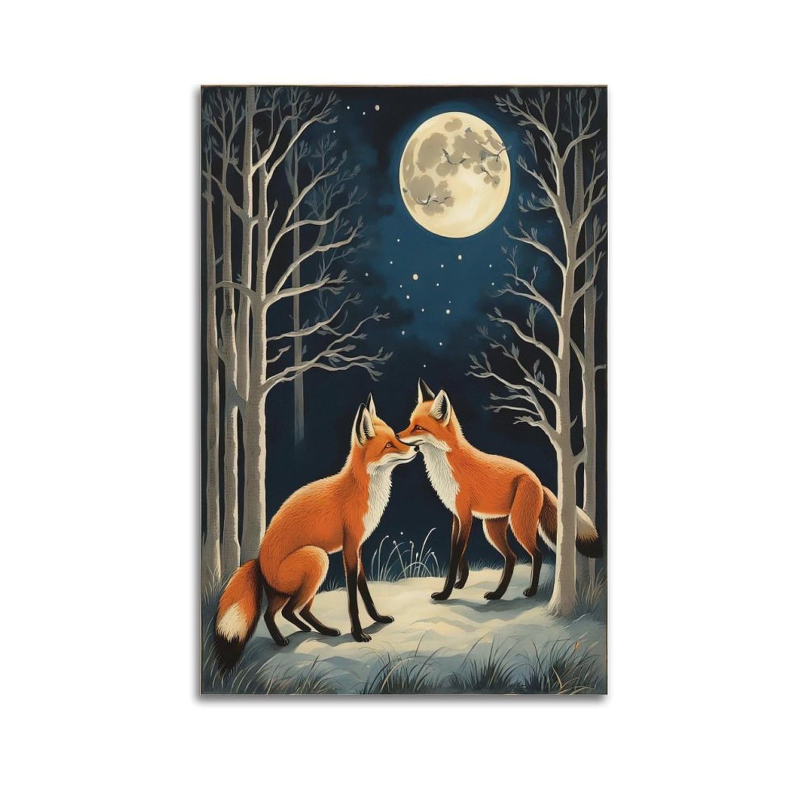 ZSZWHJ Animal Artwork Poster Two Foxes in The Snow Poster Decorative Painting Canvas Wall Posters And Art Picture Print Modern Family Bedroom Decor Posters 24x36inch(60x90cm)