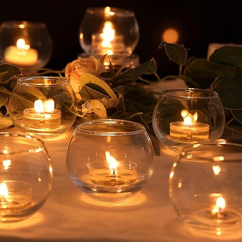 Miniatura 4 de LAMORGIFT 36 portavelas de cristal Jarrones de cuenco para velas votivasflotantes, jarrones redondos para bodas, compromisos, fiestas de despedida