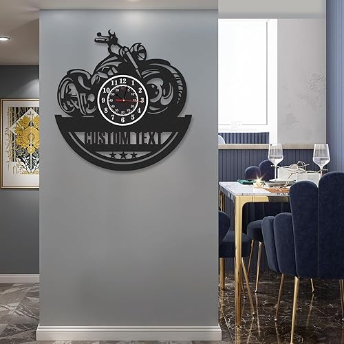 Miniatura 2 de Reloj de pared personalizado para motocicleta, reloj de pared rústico negro con nombre personalizado, silencioso sin tictac, funciona con pilas,