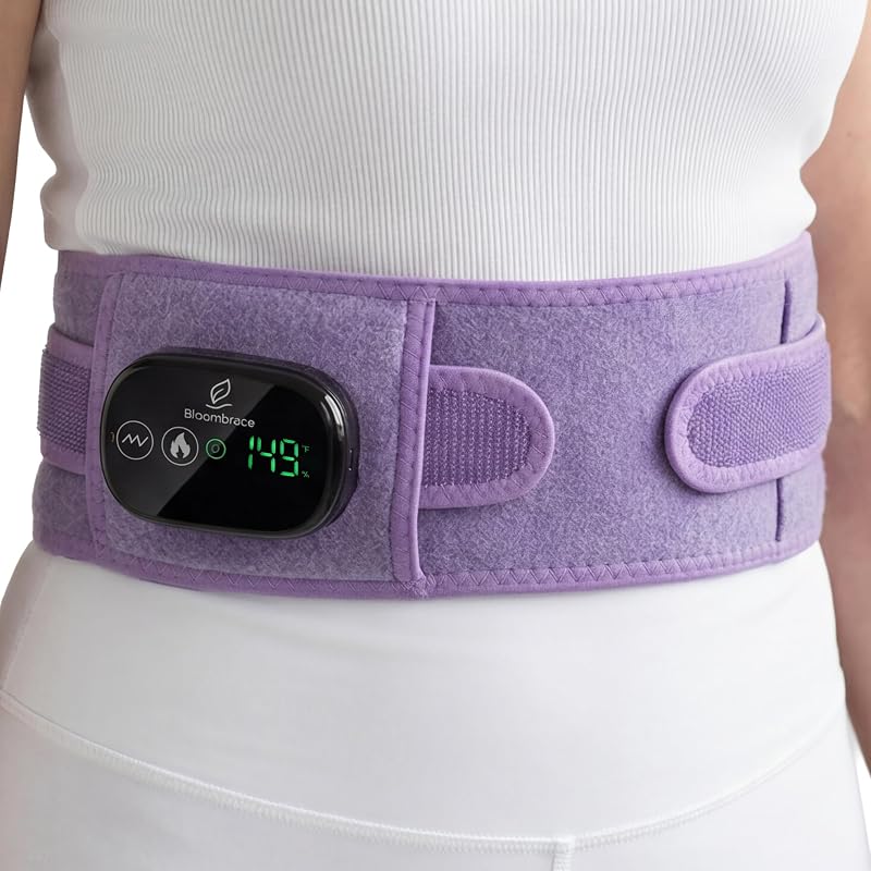 Cordless Wearable Heating Pad with Massager for Back Pain Relief, Wireless Rechargeable Portable Heat Belt for Period Cramps, Postpartum Recovery and Lower Back Comfort