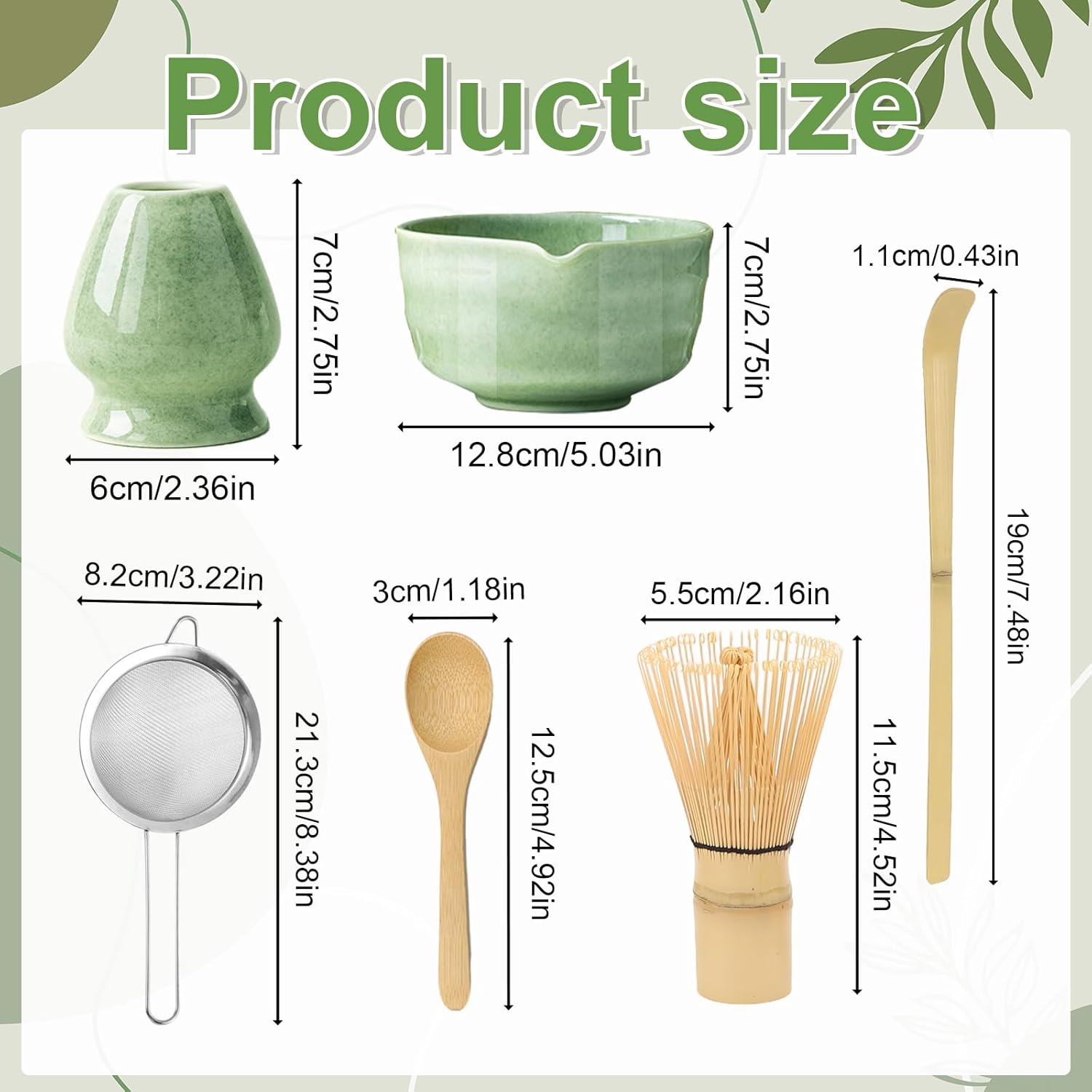 Matcha Set of 6 Matcha Tea Sets, Ceramic Matcha Bowl with Spout, Bamboo Matcha Broom Chashaku, Wooden Spoon, Stainless Steel Strainer, for Home, Office, Tea Room
