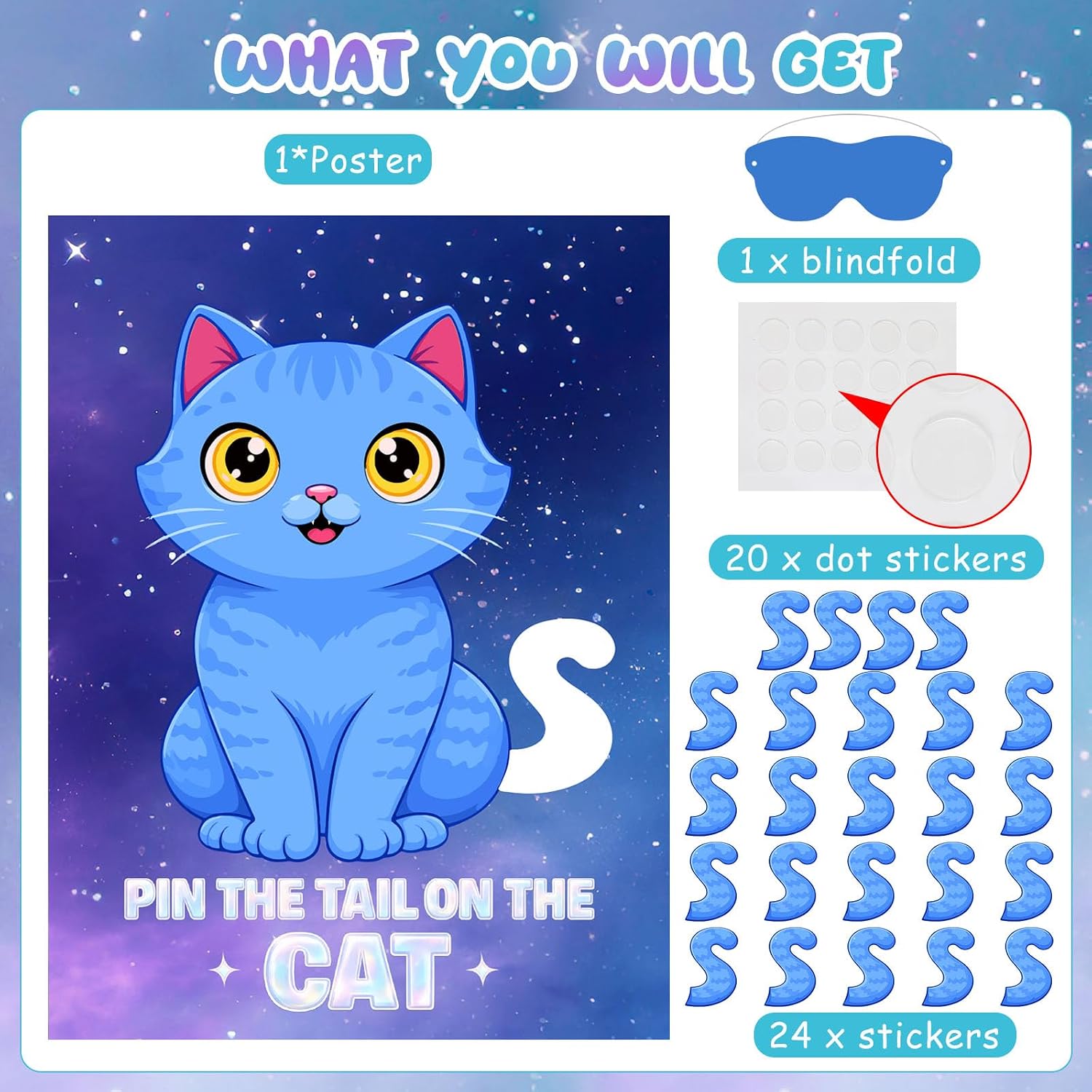 Pajean Kpop Games Pin the Tail on the Cat Kpop Movie Decorations with Large Poster 24 Stickers and Blindfold Party Activities for K Pop Birthday Party Decorations Supplies