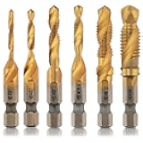 6 Packs Combination Drill & Taps Bit Set, HSS Titanium Coated Tap Drills Threading Tapping and Drilling in Metric Size M3 M4 M5 M6 M8 M10