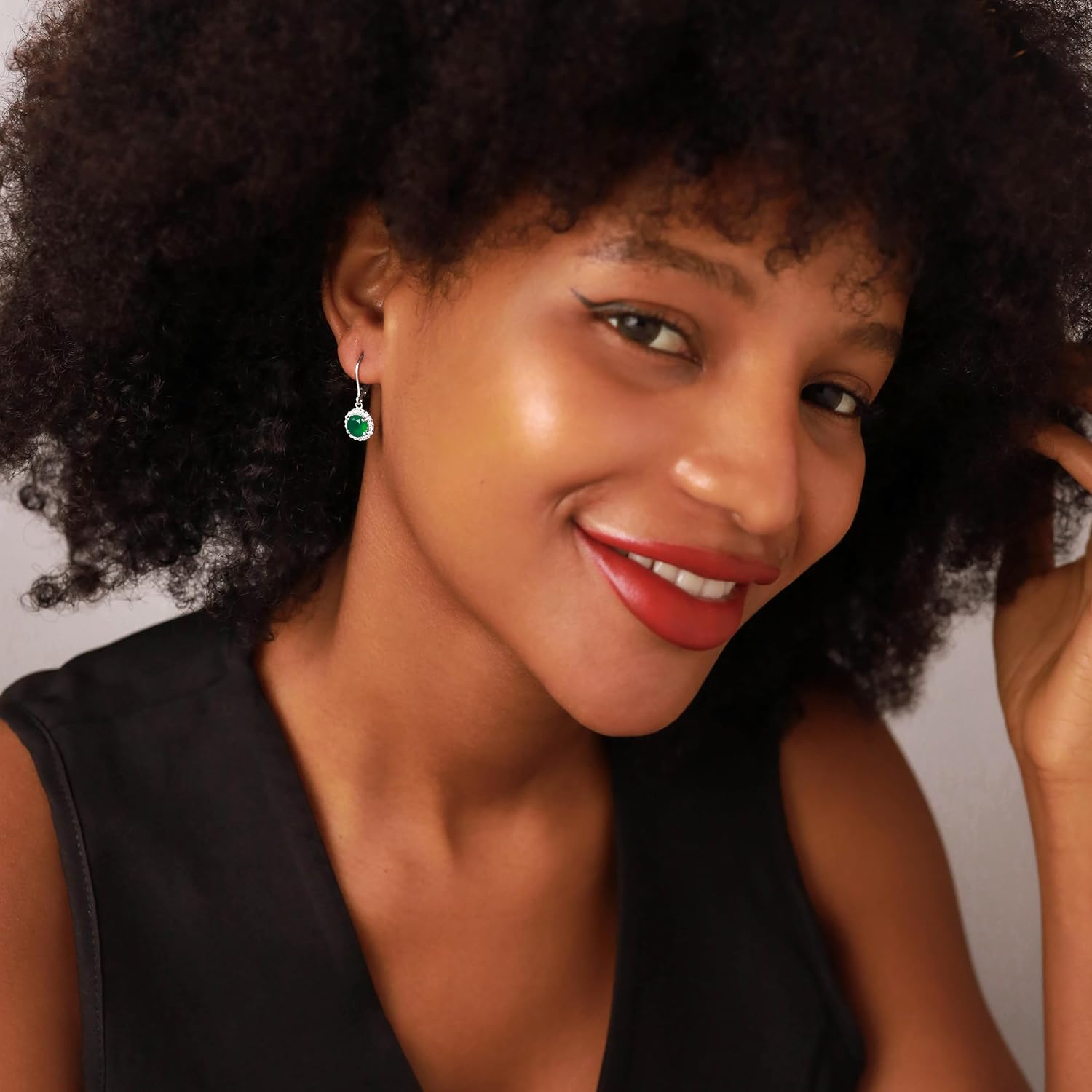 Silvershake 7MM Round Shape Birthstone Gemstone White Gold Plated or Yellow Gold Plated 925 Sterling Silver Halo Leverback Dangle Earrings Jewelry for Women Business Attire