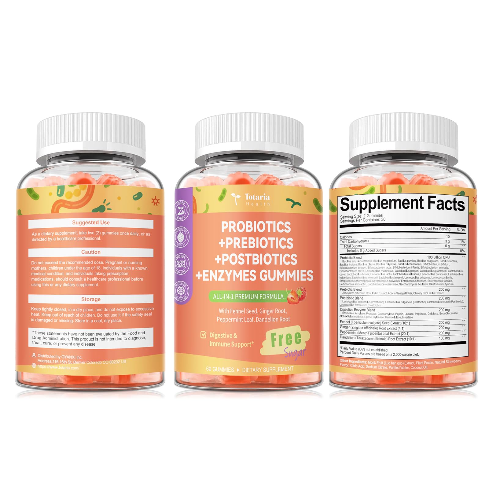 (2 Packs) Totaria Sugar Free 5-in-1 Probiotic Prebiotic Postbiotic Gummy, Probiotics for Women Men with Digestive Enzymes, Peppermint, Complete Immune, Gut & Digestive Support, Vegan Strawberry Flavor — Amazon image 9