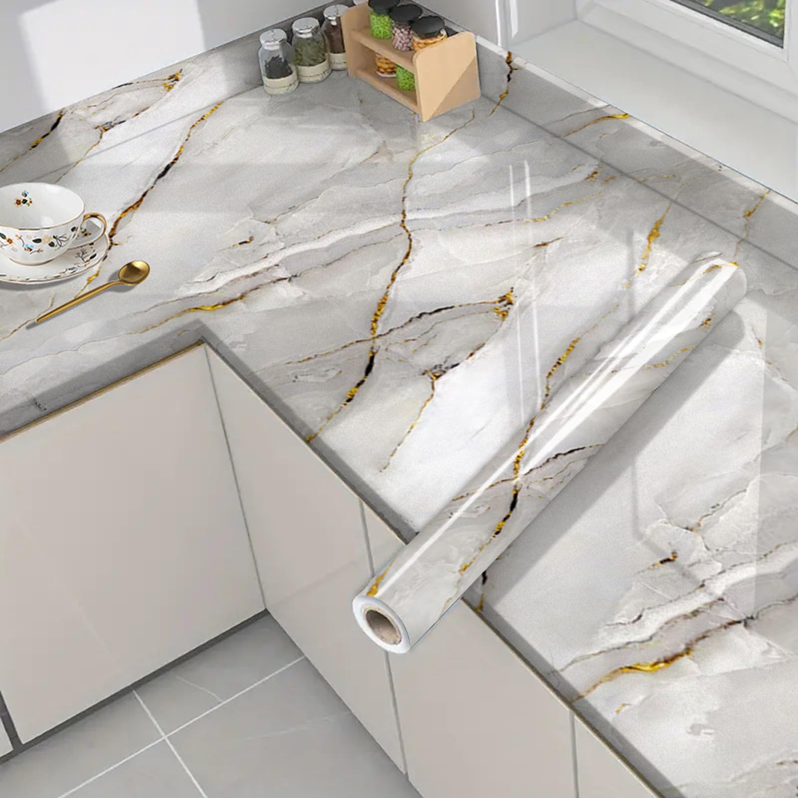 Foelanne Style H Back Self Adhesive Wallpaper, Marble Contact Paper Sticky Back Plastic Self Adhesive Wallpaper Roll Multiple Sizes(,40Cm*10M)