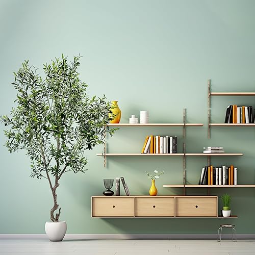 Miniatura 7 de Árbol artificial de olivo sintético de 8 pies (3198 hojas) de alto, planta de olivo falso en maceta, árbol de seda artificial, plantas de imitación