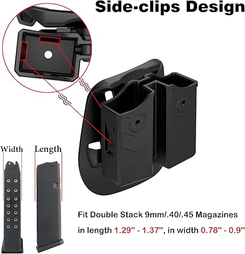 Miniatura 10 de OWB Funda doble para cargador; soporte universal para cargadores de doble pila de 0.354 in/40, se adapta a Glock/S&W/Ruger/Sig