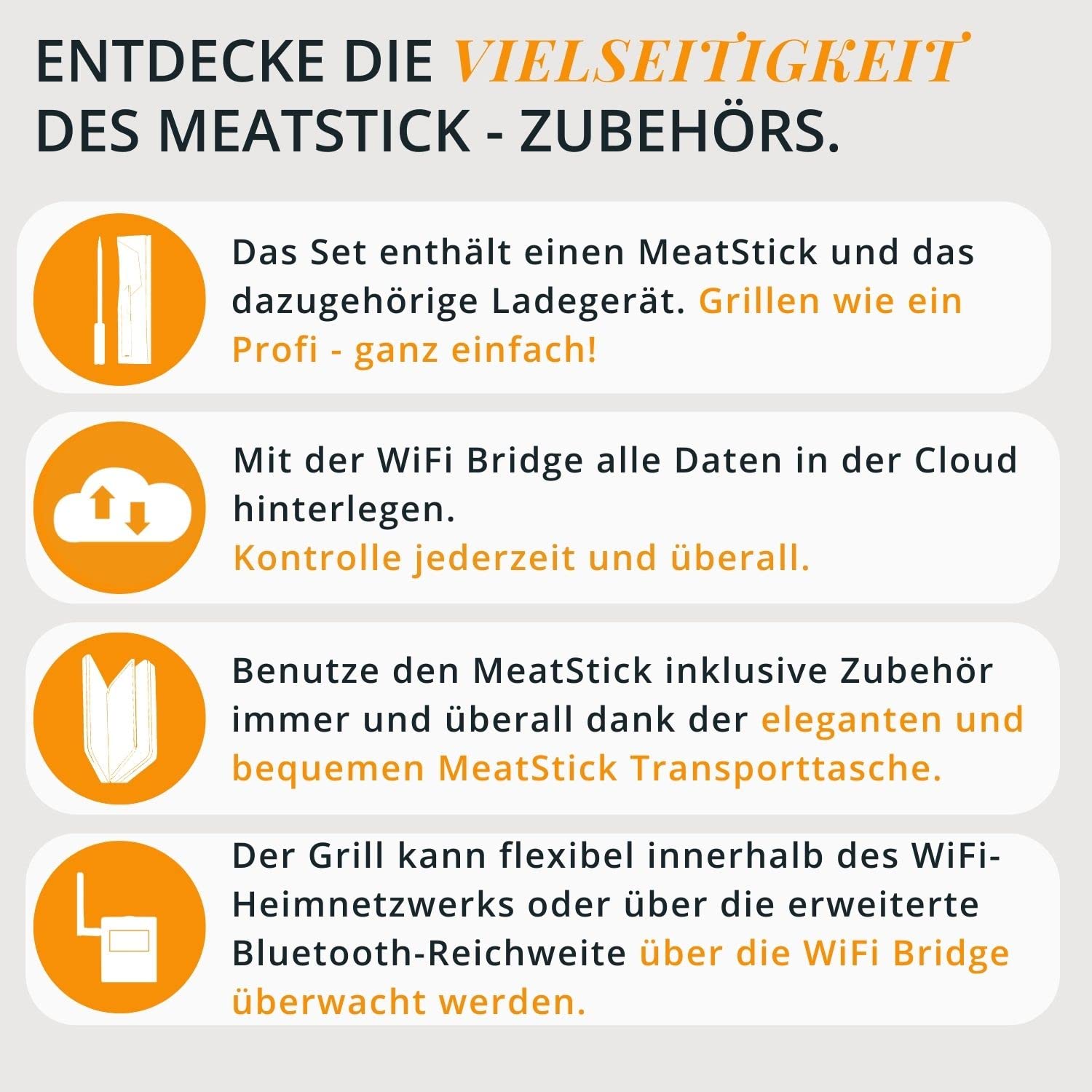 The MeatStick Bridge Set 1 Fleischthermometer Set I 1x MeatStick und WiFi Bridge für 90m Bluetooth Reichweite I inkl. Ladegerät und Tasche I kabellose Thermometer Grillzubehör