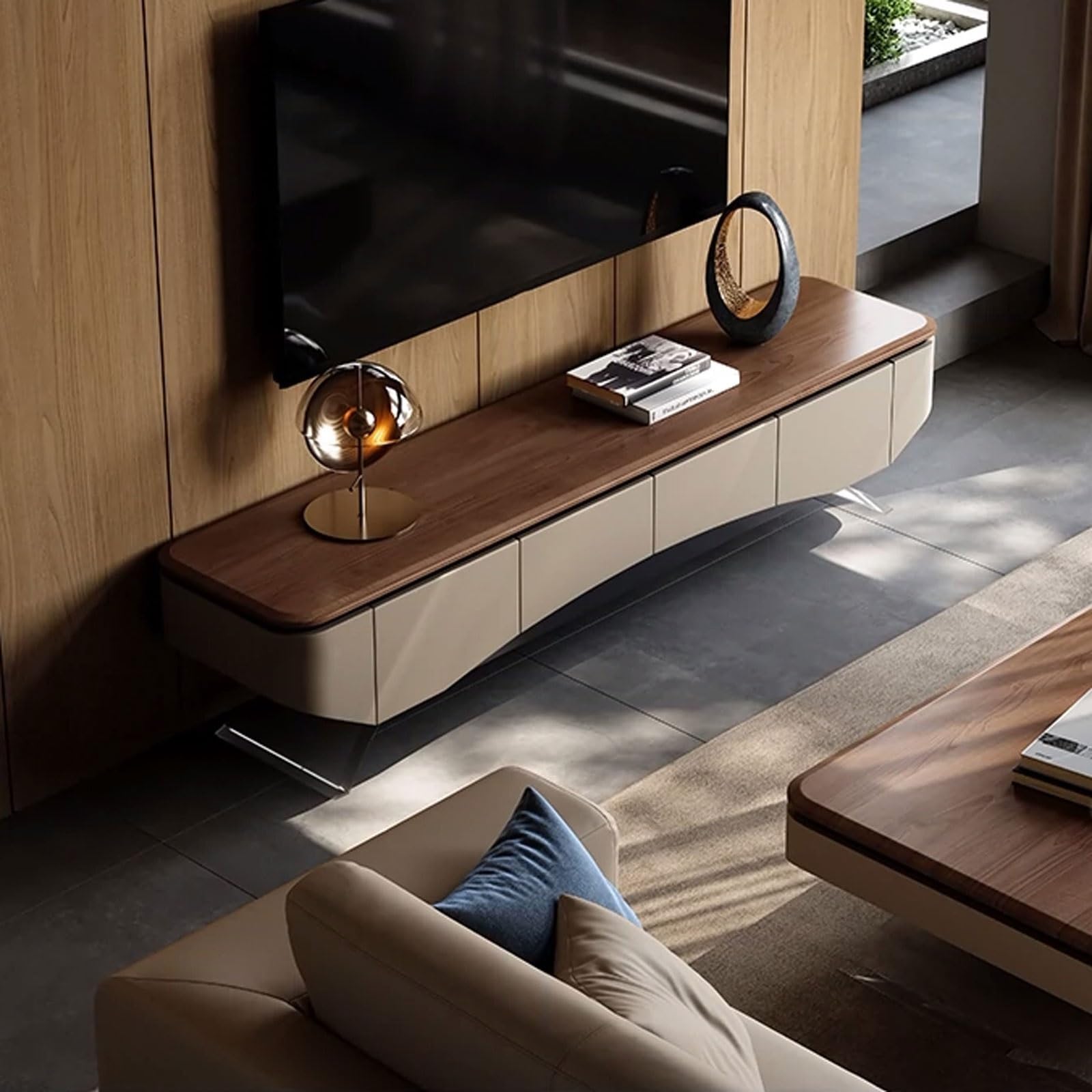TV-Schrank TV-Board Lowboard ﻿ Moderner TV-Ständer mit Beinen, Holz-Entertainment-Center-Medienkonsole, Haushalts-TV-Regal, Medienkonsolenschrank zur Aufbewahrung Hängeschrank Wohnwand