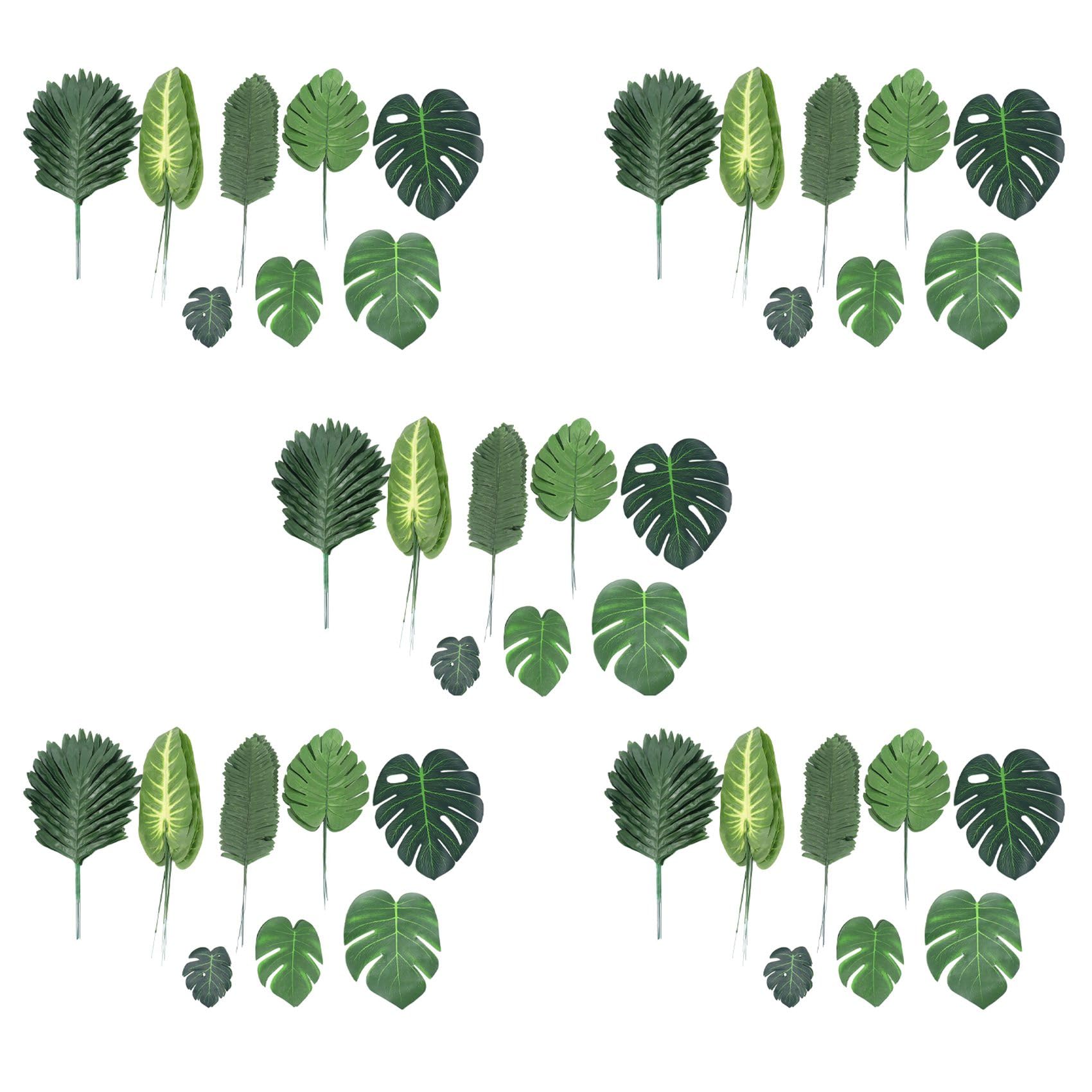 Hndhbfgrt 340 Pieces 8 Kinds Tropical Party Decorations Jungle Monstera Leaves, Artificial Palm Leaves with Faux Stem