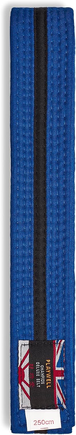 Playwell Martial Arts Cotton Coloured Belt With Black Stripe Grading Belt - (Karate, Judo Taekwondo)