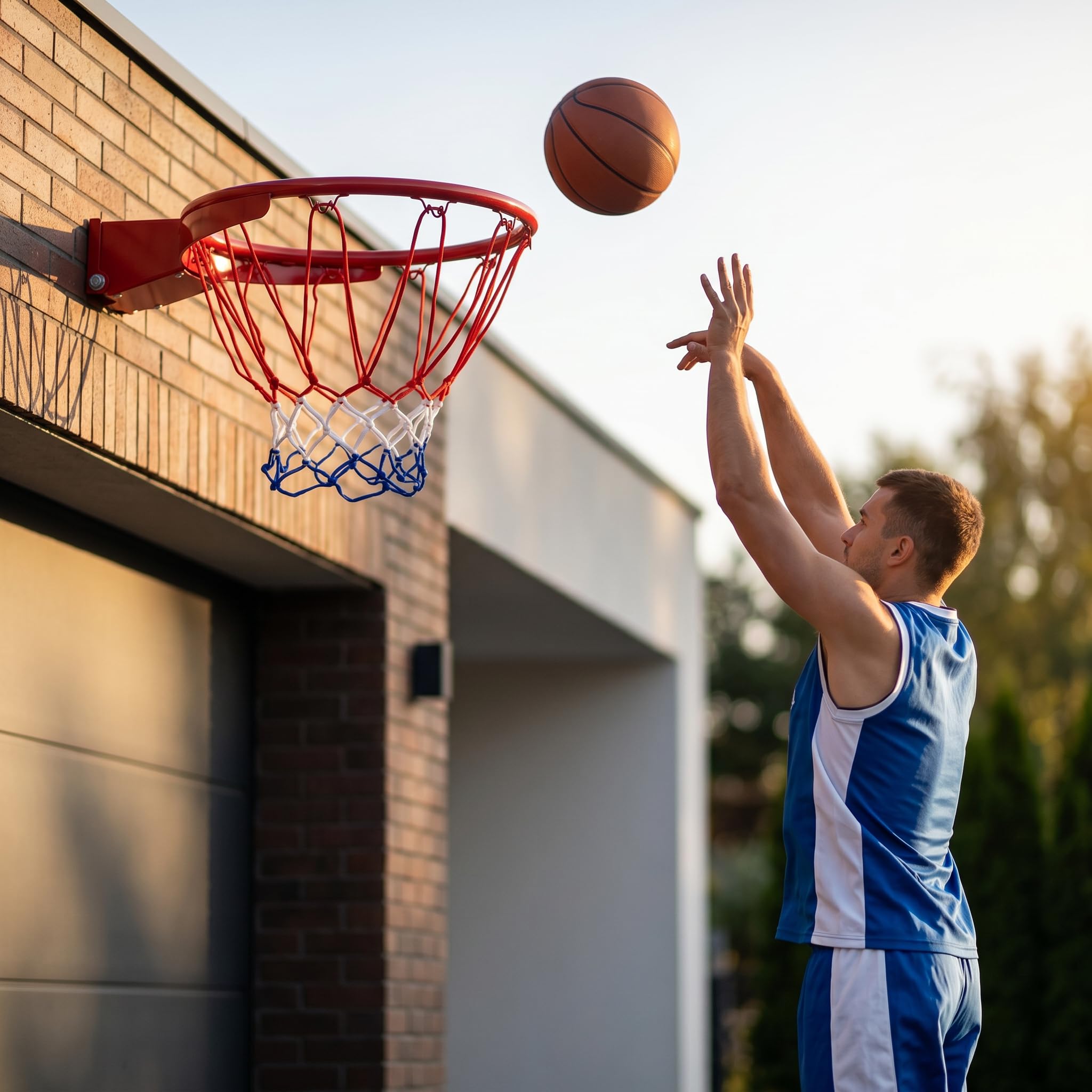 Canasta de baloncesto exterior montaje pared 45 cm anillo con red mecanismo basculante muelles certificados
