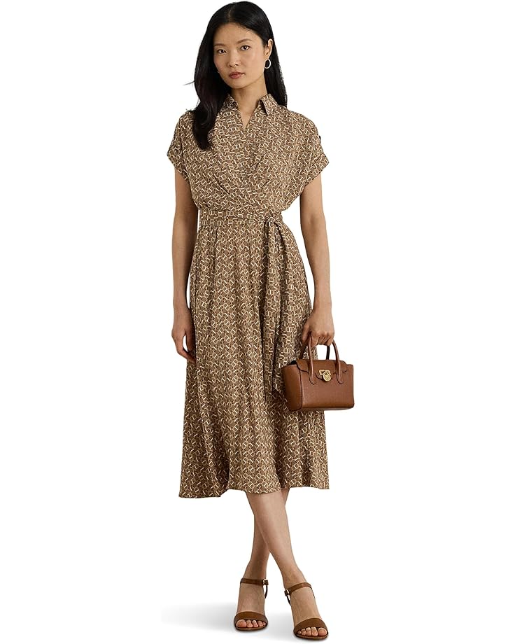 Lauren Ralph Lauren Geo-Print Belted Crepe Dress - Main View