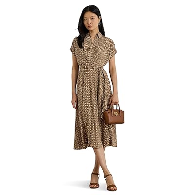 Lauren Ralph Lauren Geo Print Belted Crepe Dress Women
