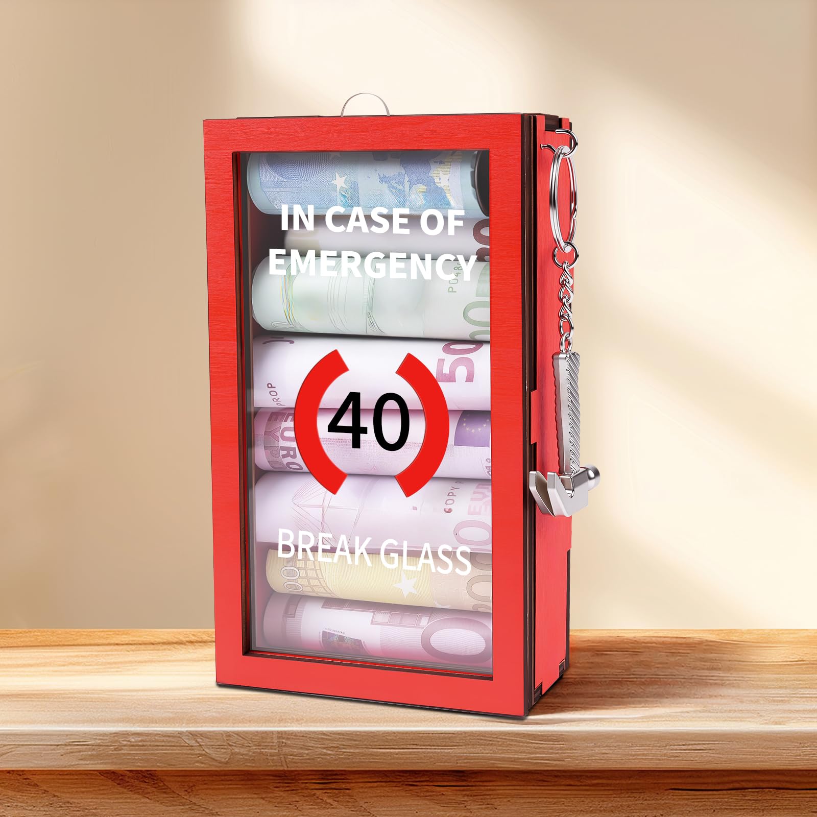 Ainiv Funny Gift Emergency Box, In Case of Emergency Break Glass with Hammer, 40th Birthday Gifts for Women and Men, Personalized Prank Gag Gift, Desk Decor for Holding Money Chocolate Candy Voucher