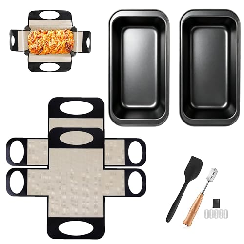 Vivipayo 2 Stück Brotbackform Kasten Set, 2 Kastenform Brot 27.5x15x6cm mit 2 Backmatte Antihaft, Rechteckig Brotbackformen Brotform Brot Backform für Backofen aus Karbonstahl Kuchen