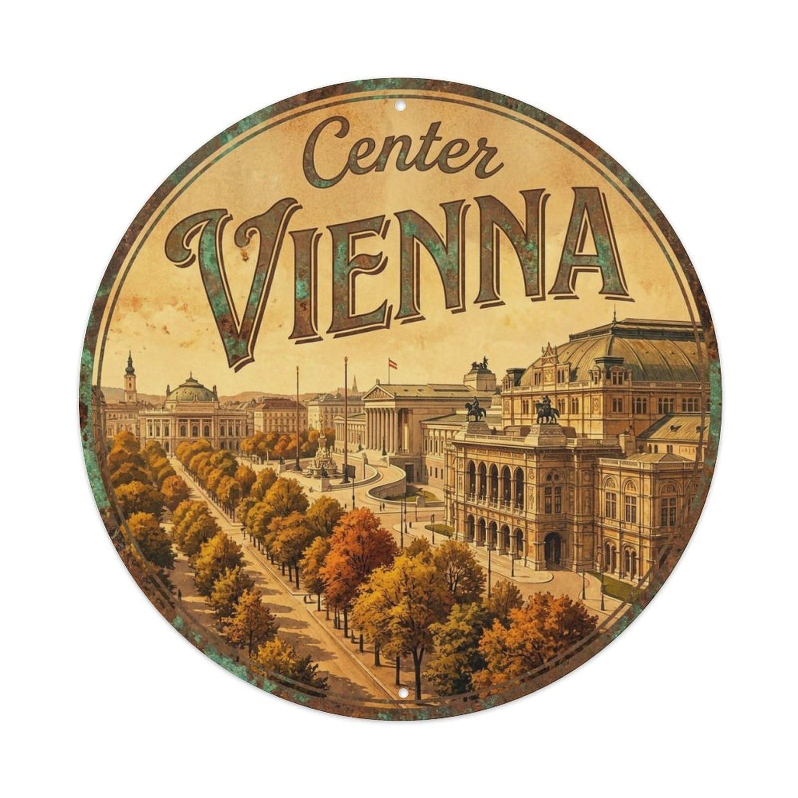 Yrnq 8X8inch Vintage Style Vintage Travel Vienna Austria Metropolis 1 Metal Tin Sign