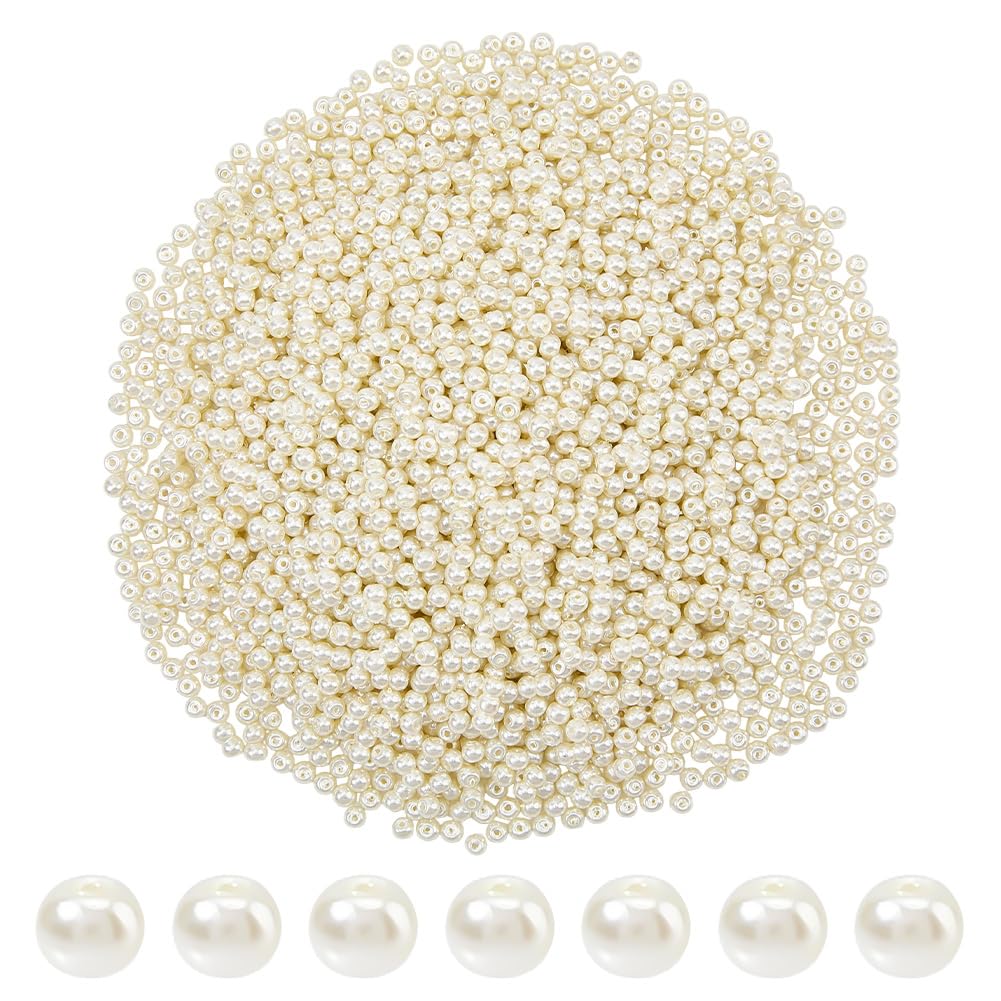 PH PandaHall 2300pcs Glass Pearl Bead 3mm Tiny Spacer Beads Round Loose Beads Pearl Imitation Beads for Earring Necklace Bracelet Waist Chain Hair