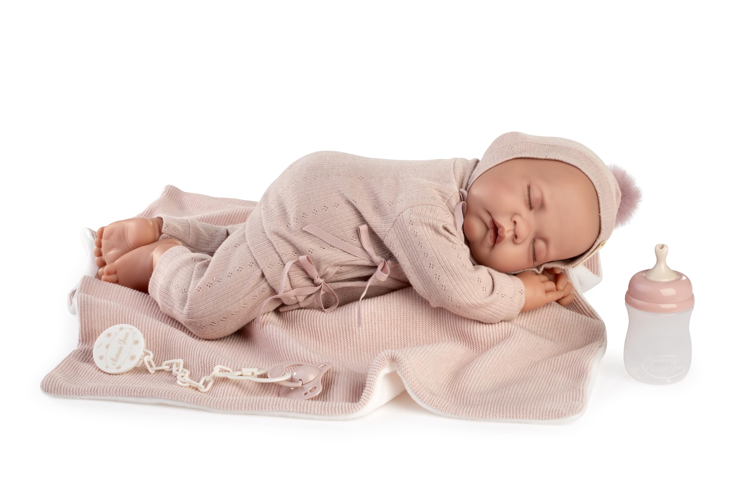Muñecas Antonio Juan - Muñeca Bebé Recién Nacida Luna con Toquilla, 42 cm, Cuerpo Blandito, Ojos Cerrados, Incluye Accesorios, Color Rosa