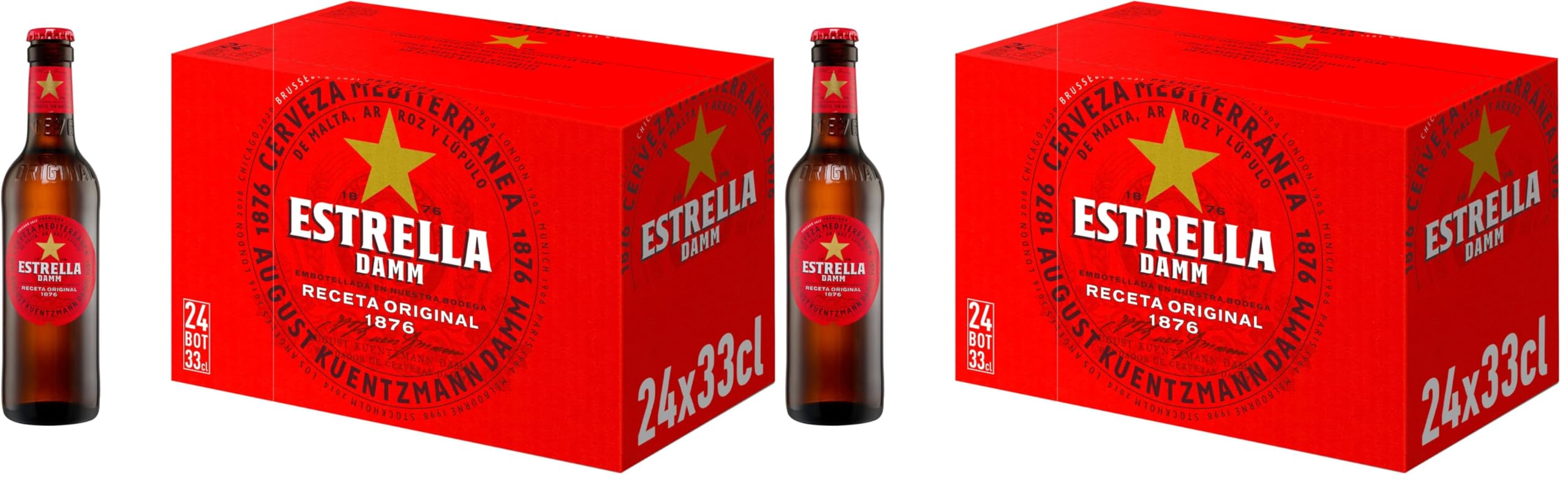 Estrella Damm Cerveza, 24 x 33cl (Paquete de 2)