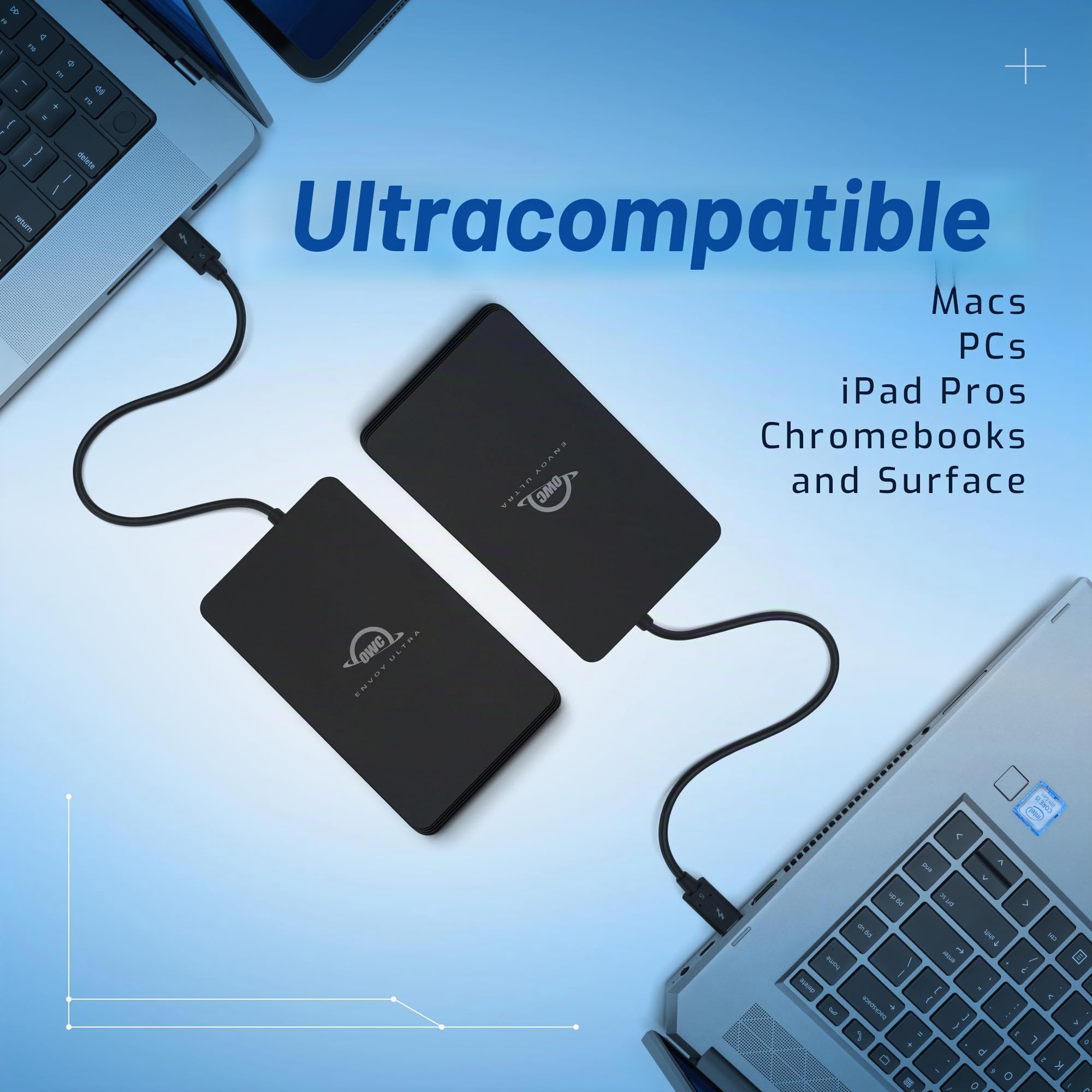OWC Unidad Externa portátil Envoy Ultra Thunderbolt 5 de 2 TB, ultrarrápida con velocidades de Transferencia TB5 de más de 6000 MB/s, Compatible con TB3, TB4 y USB4, Funciona con Mac y PC