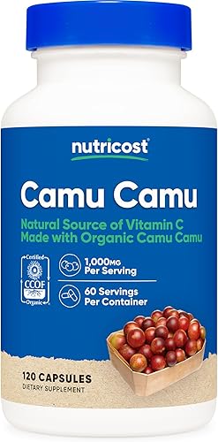 Nutricost Camu Camu 1000 mg, 120 cápsulas, certificado CCOF, fabricado con orgánico, sin OMG y sin gluten