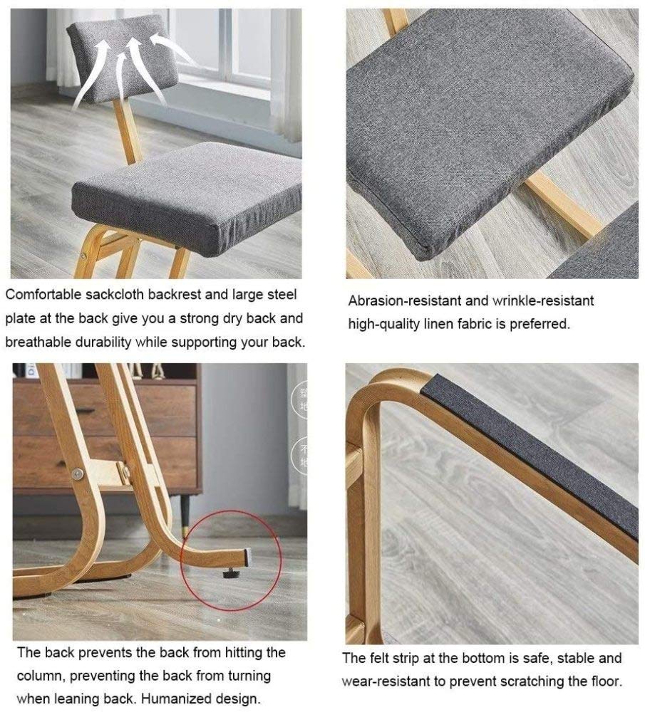 Silla De Rodillas ErgonóMica, para El Hogar Y La Oficina con Respaldo CorreccióN De La Postura Cojines Gruesos Y CóModos,Grey