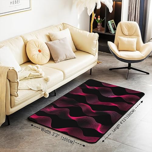 Miniatura 2 de Alfombra de área a rayas rosas y negras para sala de estar, alfombra geométrica lavable para dormitorio, oficina en casa, alfombra decorativa
