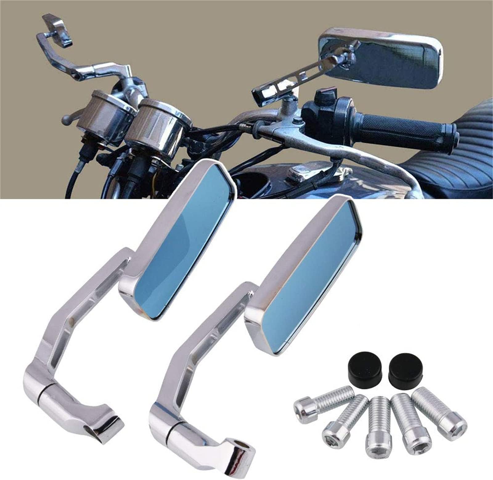 Sporacingrts Convex Motorcycle Mirrors, 360ยฐ Adjustable Side Mirrors, Blue Mirrored Surface, Left & Right Set with Hardware: 0.3 inch (8 mm), 0.4 inches (10 mm)