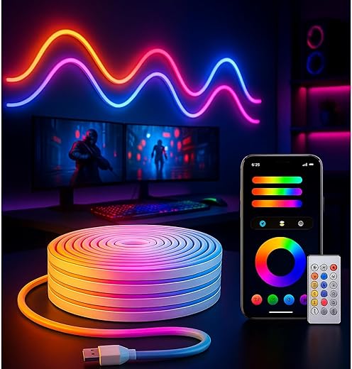 buddies cart 5 Meter Smart RGB Neon LED Strip Lights with App & Remote | Music Sync Rope Light for Room, Gaming, Party, Di