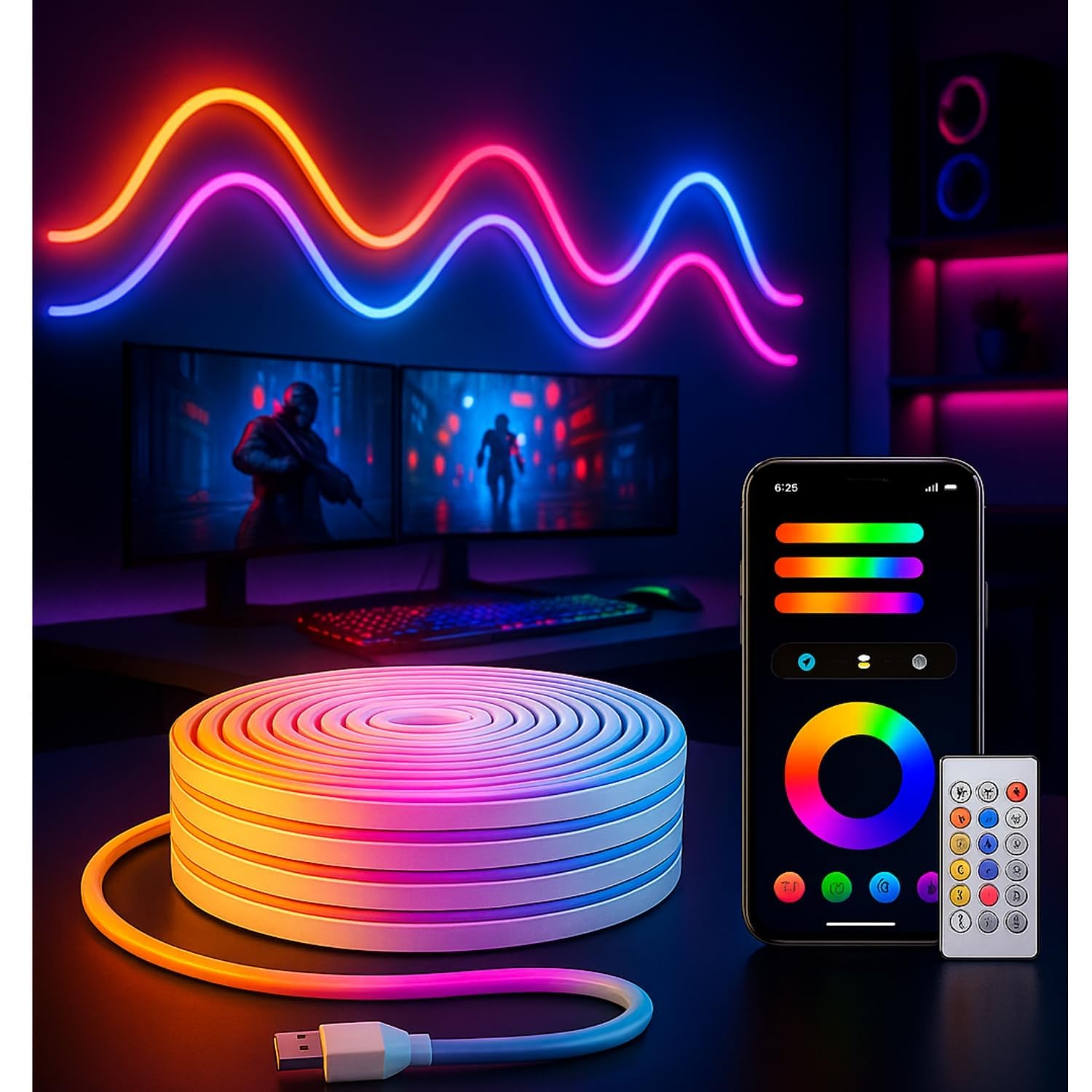buddies cart Neon Rope,16.4ft Smart RGB+IC LED Strip Lights with App & Remote Control, IP67 Waterproof Flexible Neon String for Bedroom, Music Sync, DIY Multiple Modes for Wall Gaming Home Usb Powered-image-26